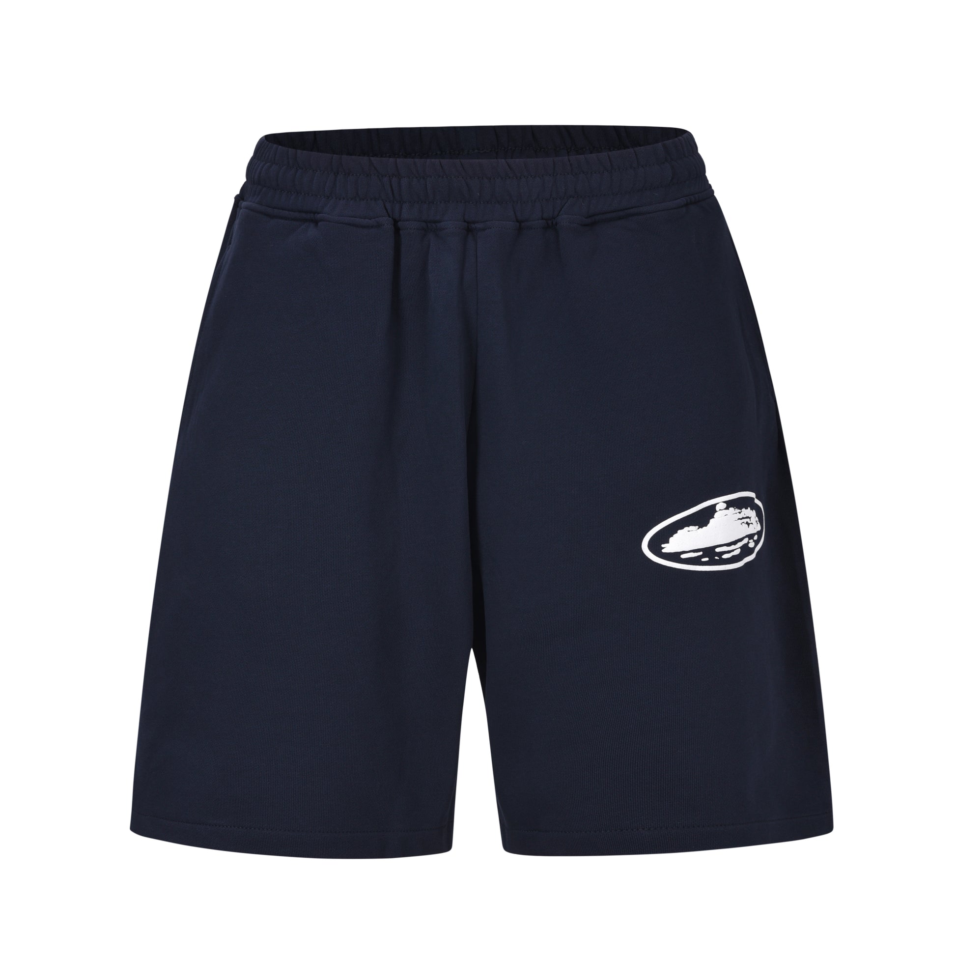 NAVY BLUE ISLAND PUFF PRINT SWEATSHORT
